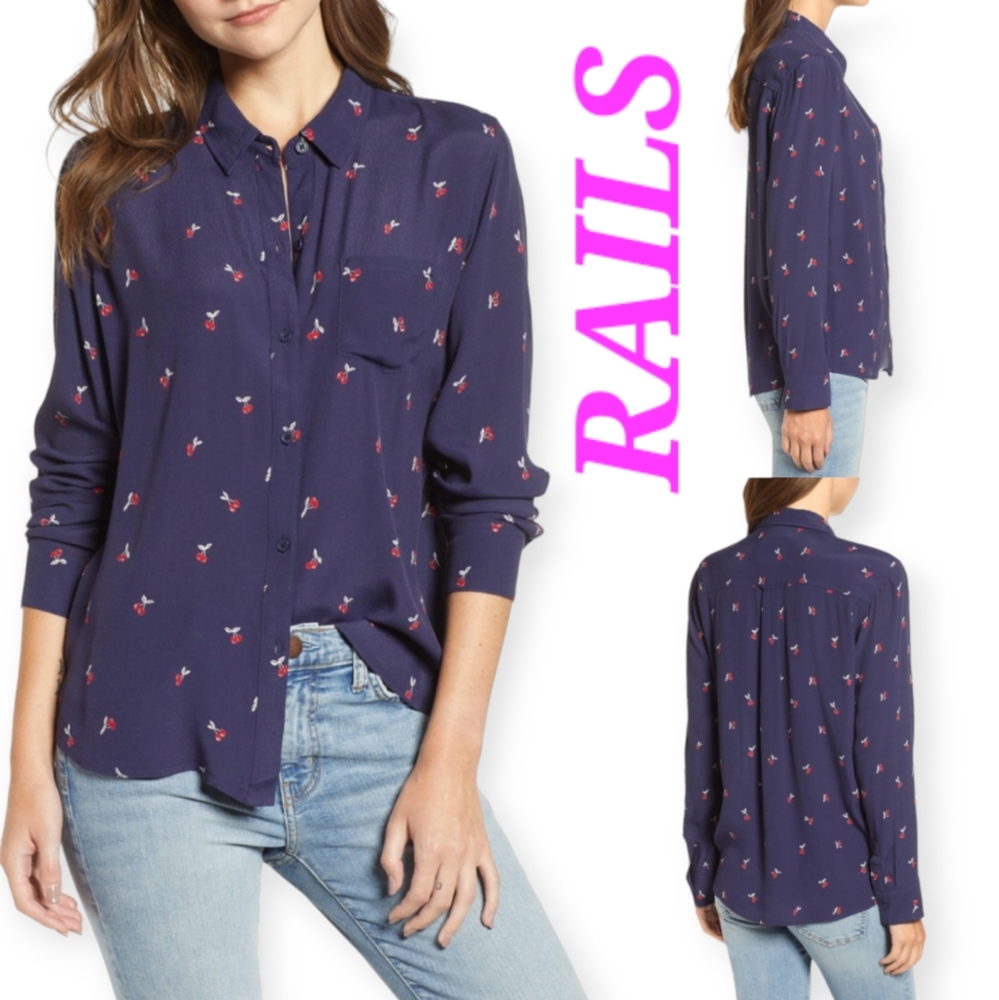 RAILS KATE PRINT SHIRT IN NAVY CHERRIES BUTTON UP SHIRT/BLOUSE